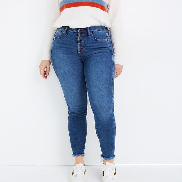 Madewell 10" High-Rise Skinny Jeans in Mackey Wash: Button-Front Edition Size 37 - Picture 2 of 8